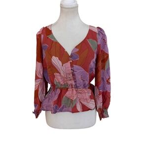 CHRISTY LYNN Floral Silk Blouse Size Small